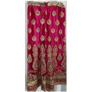Women’s Indian Ethnic Sequin Floral Maxi Boho Skirt Bright Red & Gold Size L New